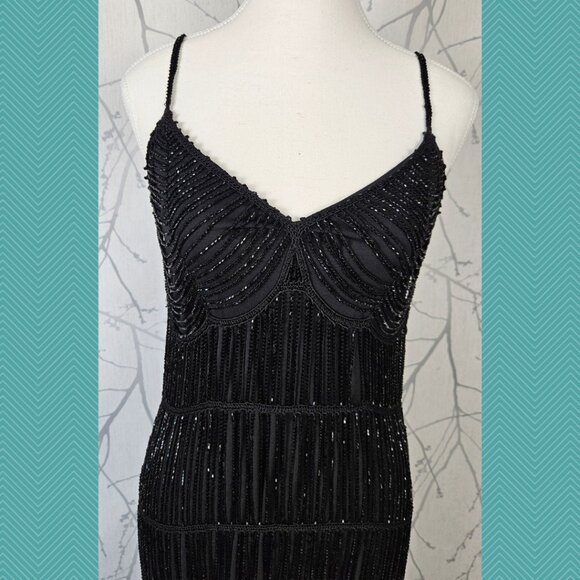 Karen Millen Black Beaded Strappy 1920's Flapper Dress - Picture 2 of 6